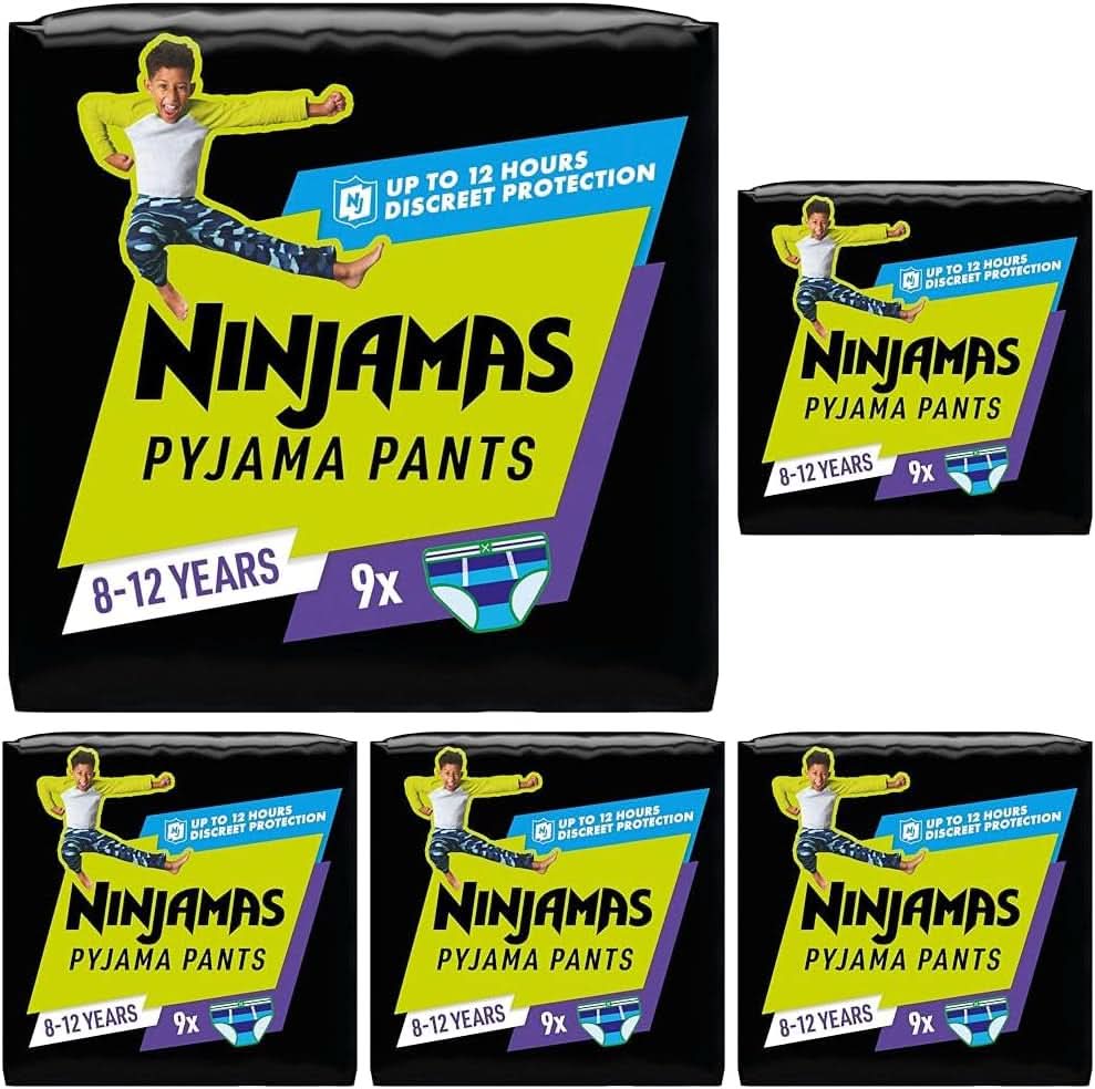 Ninjamas Spaceship Pajama Pants, 10 Absorbent Night Pants, 7 Years, 17Kg-30Kg Mother and Baby Naty Shop 45pcs Boys, 8-12 Years