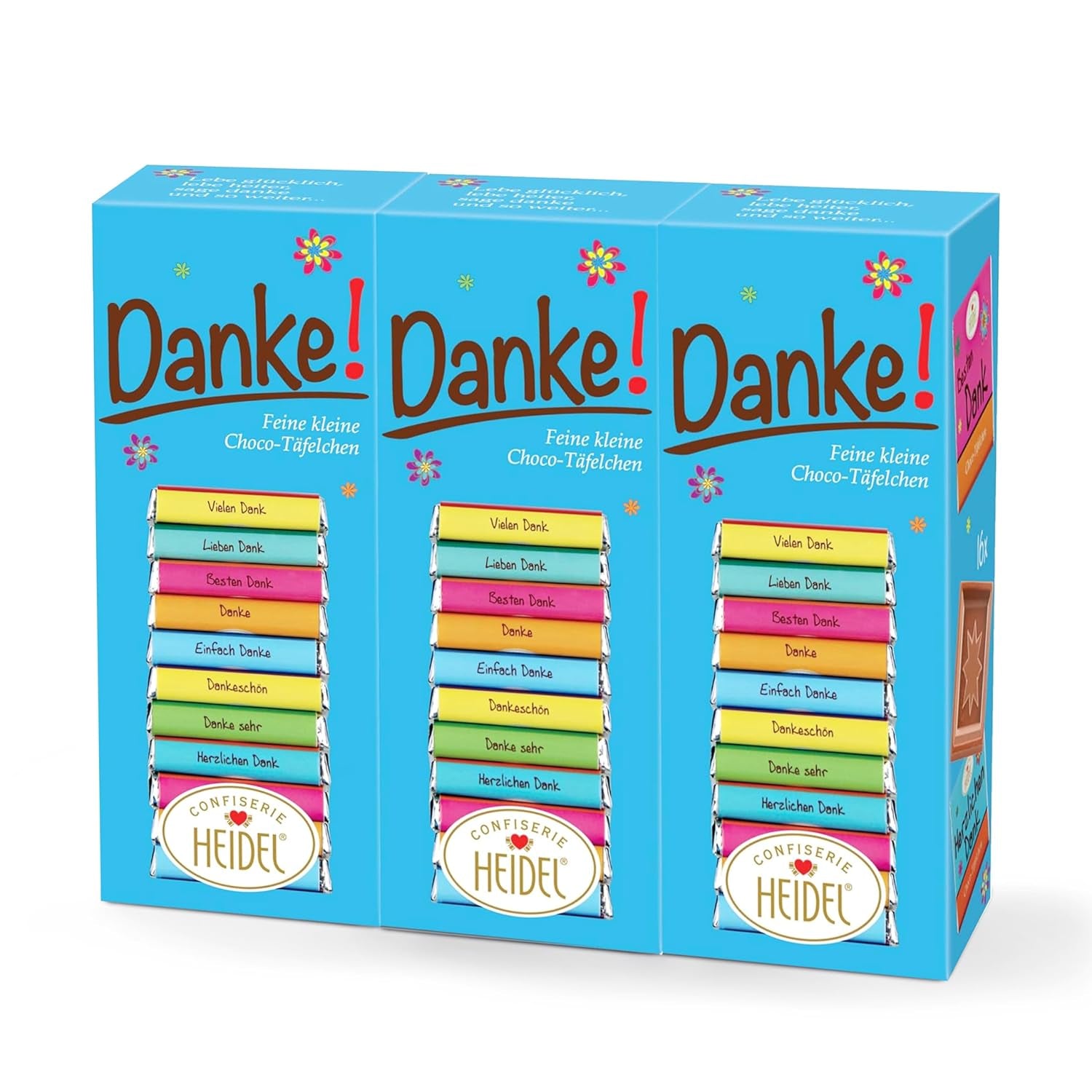 Heidel Thank You milk chocolate bars 3x80g, 16 mini-bars of 5g per package, Various expressions of gratitude, Exquisite gift idea
