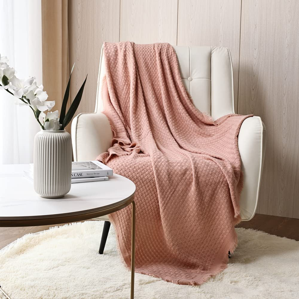 CREVENT Rust Knitted Blanket for Couch Couch Chair Bed Home Decor Soft Warm Cozy Lightweight Spring Summer Autumn (127.8 X 152.4 cm Caramel / Brown / Burnt Orange) CREVENT Pink Waffle Beds and Blankets