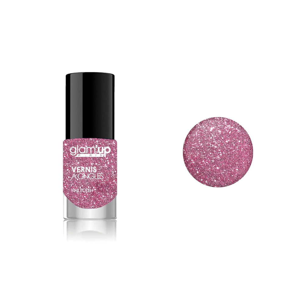 Glam'Up Paris, ultra-glossy, long-lasting, fast-drying nail polish, no. 129, pink glitter