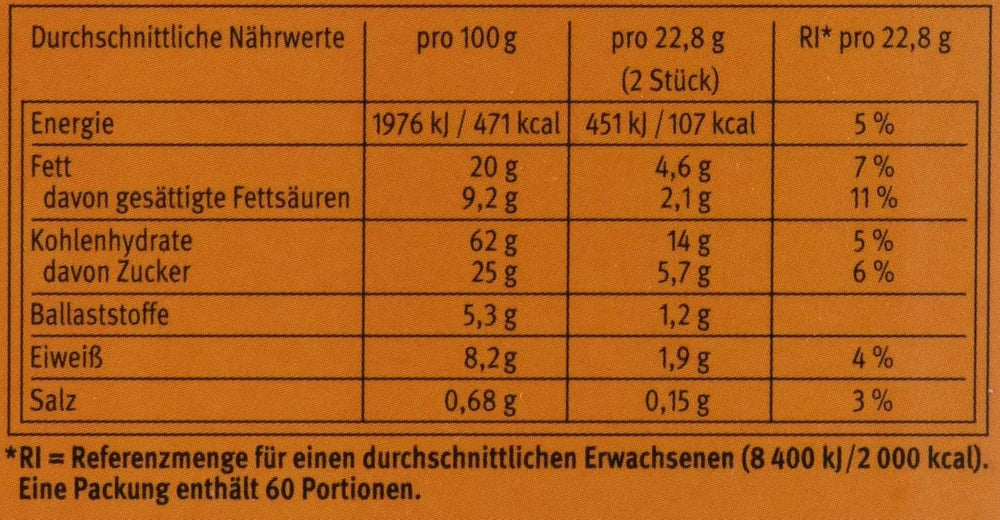 Brandt Hobbits Crunchy - 2 pachete - Cutie de catering cu 60 de pachete - Biscuiți integrali cu conținut ridicat de fibre și fulgi de ovăz (60 x 22,8 g)