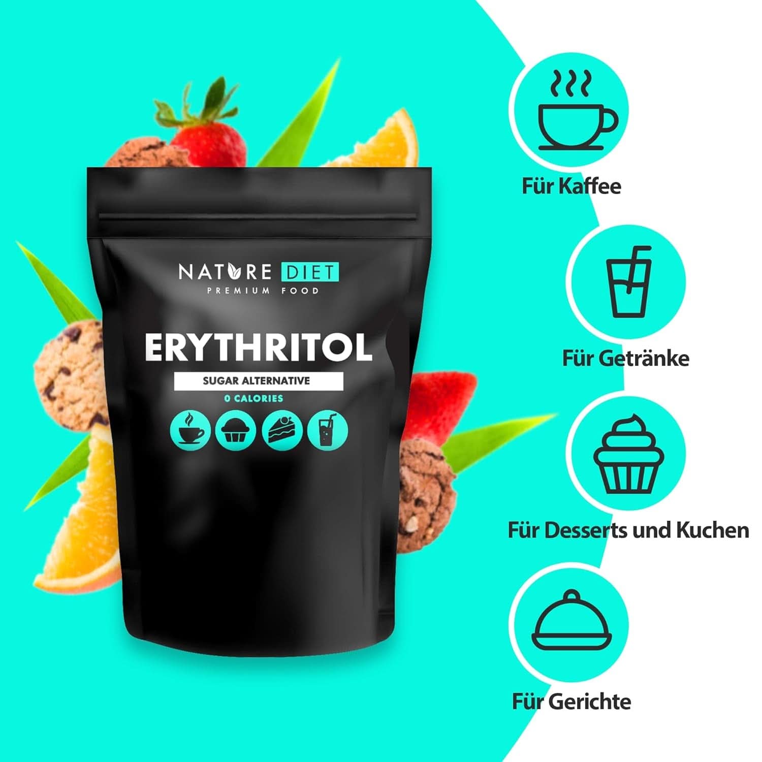 Nature Diet - Erythritol 2 X 1000 G | Natural sweetener | Zero calories | Sugar substitute Sweeteners Naty Shop