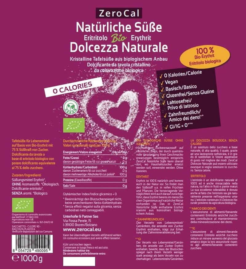 Zerocal - Organic Erythritol 1KG Sweeteners Naty Shop