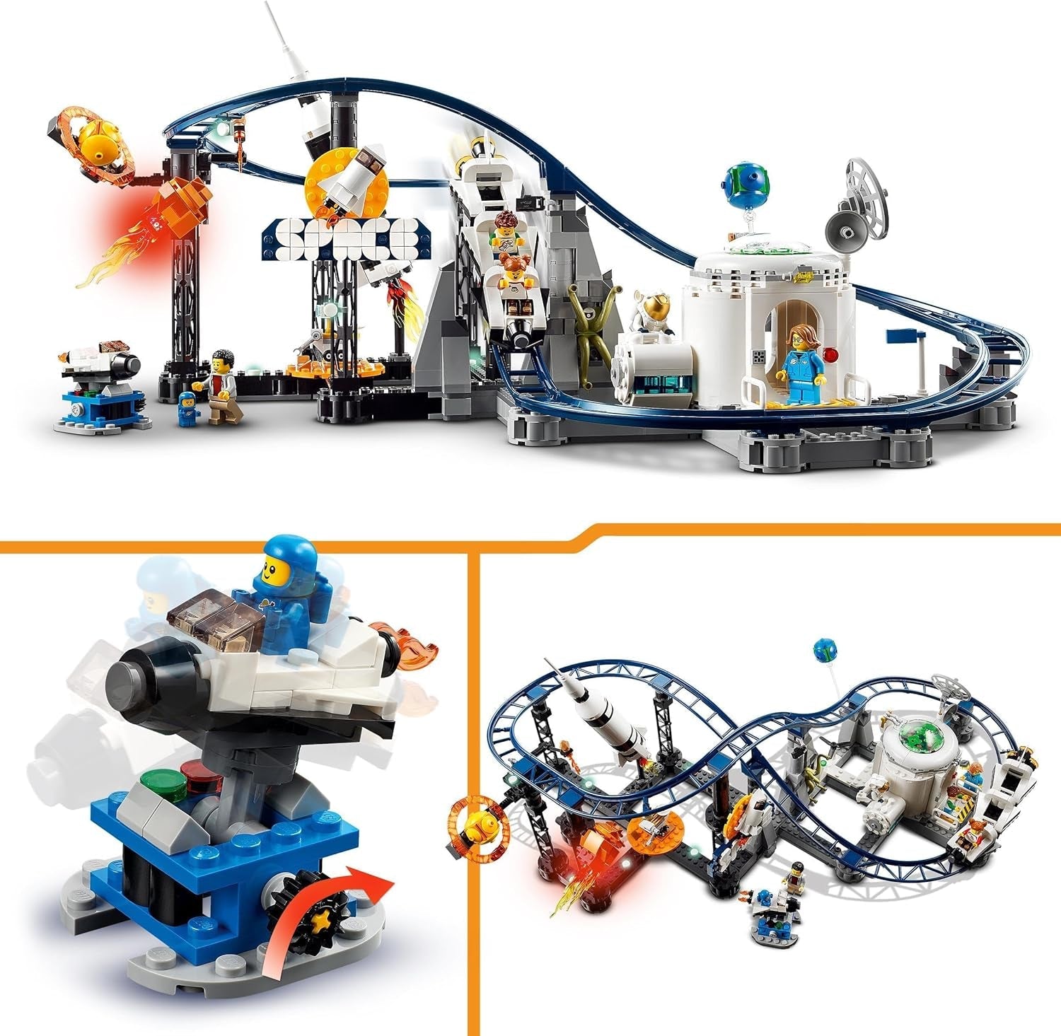 LEGO 31142 Creator 3-In-1 Space Rollercoaster Toy Kit for Kids with Working Carts, Converts to a Freefall Tower or Carousel with Rockets and Glowing Bricks Building Sets Besuche den LEGO-Store