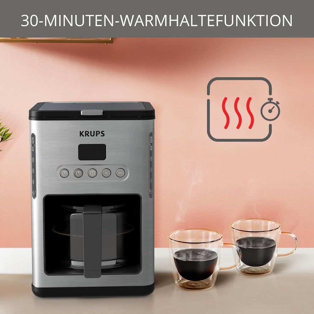 Espressor de cafea cu filtru Krups KM442D Premium | 10-15 cești | 1000 wați | programabil | funcție de menținere la cald | oțel inoxidabil | negru