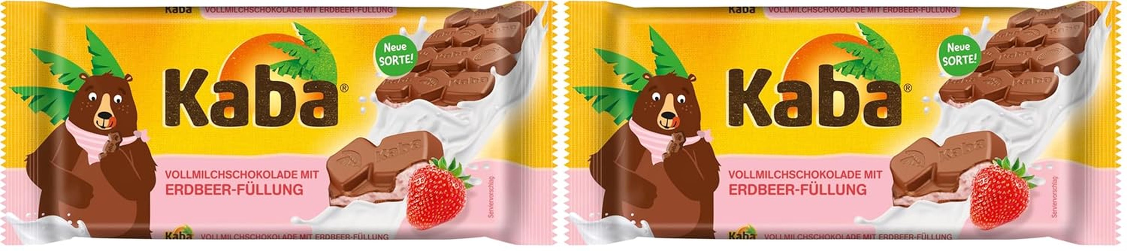 Kaba Milk Chocolate with Strawberry Cream, Filled Chocolate Bar, 90g Bar, Melt-in-your-Mouth Chocolate with Strawberry Fruity Cream and Kaba Original Flavor (Pack of 2)