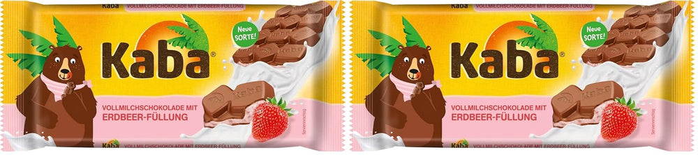 Kaba Milk Chocolate with Strawberry Cream, Filled Chocolate Bar, 90g Bar, Melt-in-your-Mouth Chocolate with Strawberry Fruity Cream and Kaba Original Flavor (Pack of 2)