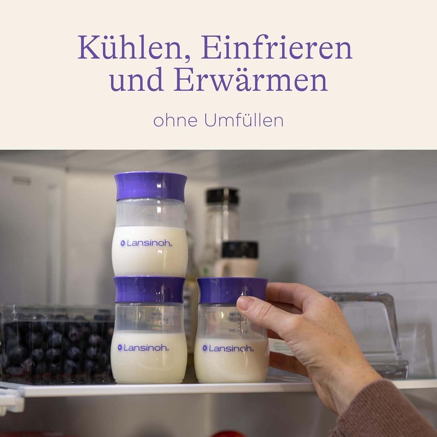 Lansinoh Muttermilchflaschen, 4 X 160 Ml - Zur Sicheren Muttermilch Austellungen - Neues Kompaktes Design Für Verbesserte Stabilität - Mit Stapelbarem Deckel Accessories Food and Breastfeeding Bebe Naty Shop