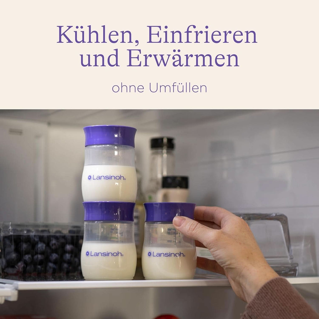 Lansinoh Muttermilchflaschen, 4 X 160 Ml - Zur Sicheren Muttermilch Aufbewahrung - Neues Kompaktes Design Für Verbesserte Stabilität - Mit Stapelbarem Deckel Accesorii Hrana si Alaptare Bebe Naty Shop