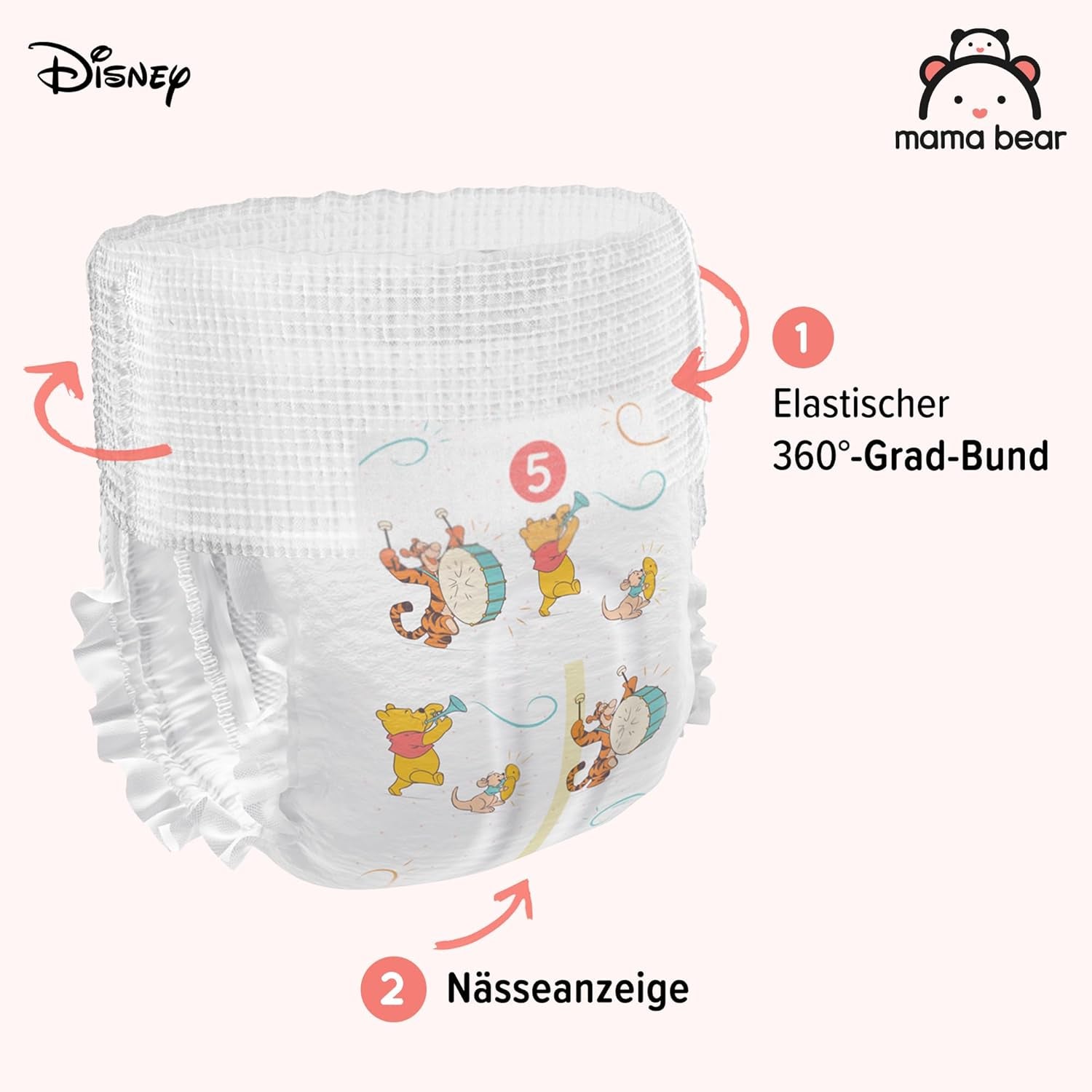 Amazon Brand: Mama Bear Disney Diapers, Size 5 (12-17kg) - Monthly Box, White, 140 Pieces (2 Packs of 70)