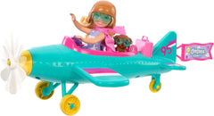 Barbie Chelsea Plane Doll And Playset - Pilot Doll, Airplane, Handle and Story Accessories, Wheels and Propellers with Flower Leg, Ages 3+, HTK38 Naty Shop Dolls Default Title