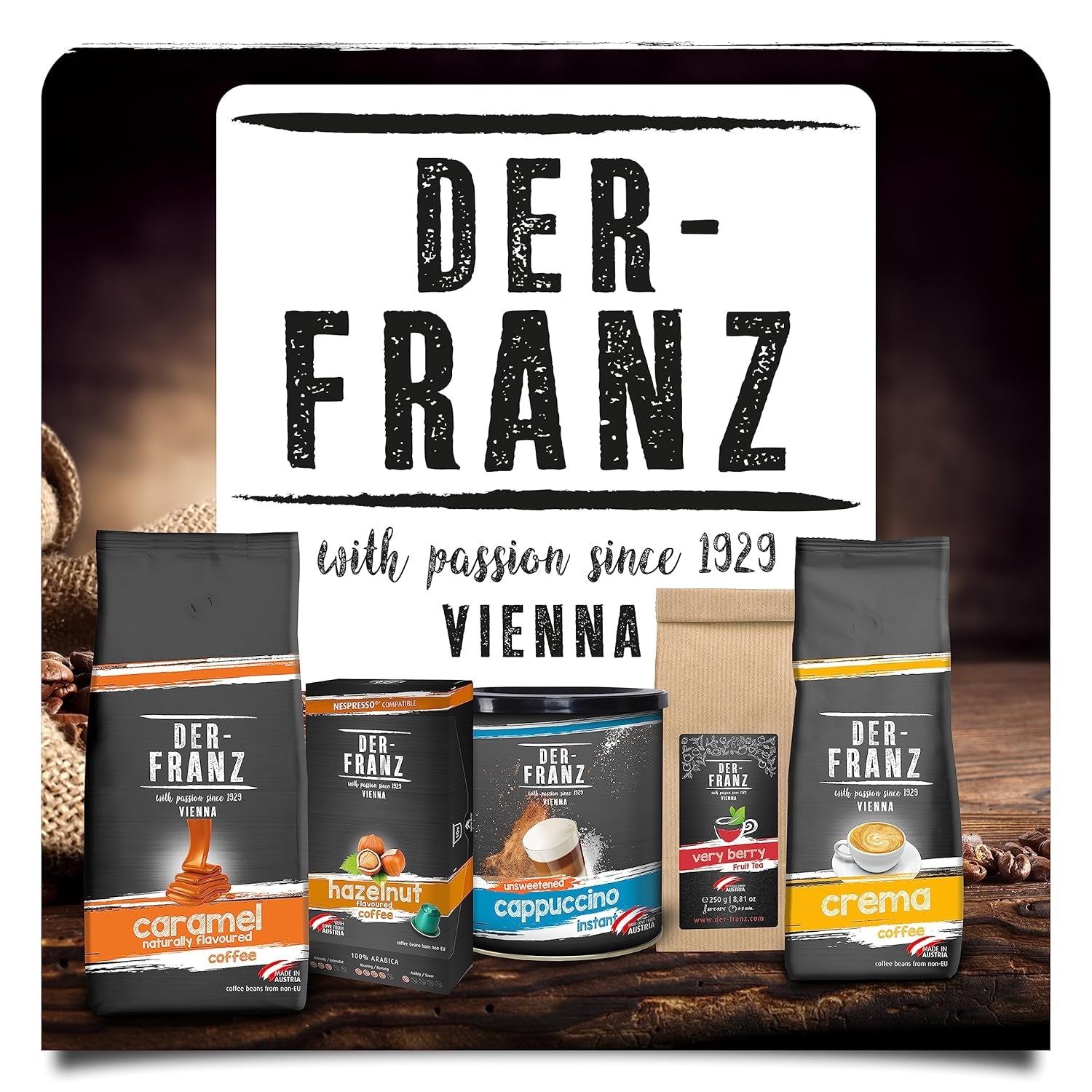 Pachet de cafea Der-Franz TOP 3 - Crema, Melange, Alune, Boabele întregi, 3 x 1000g