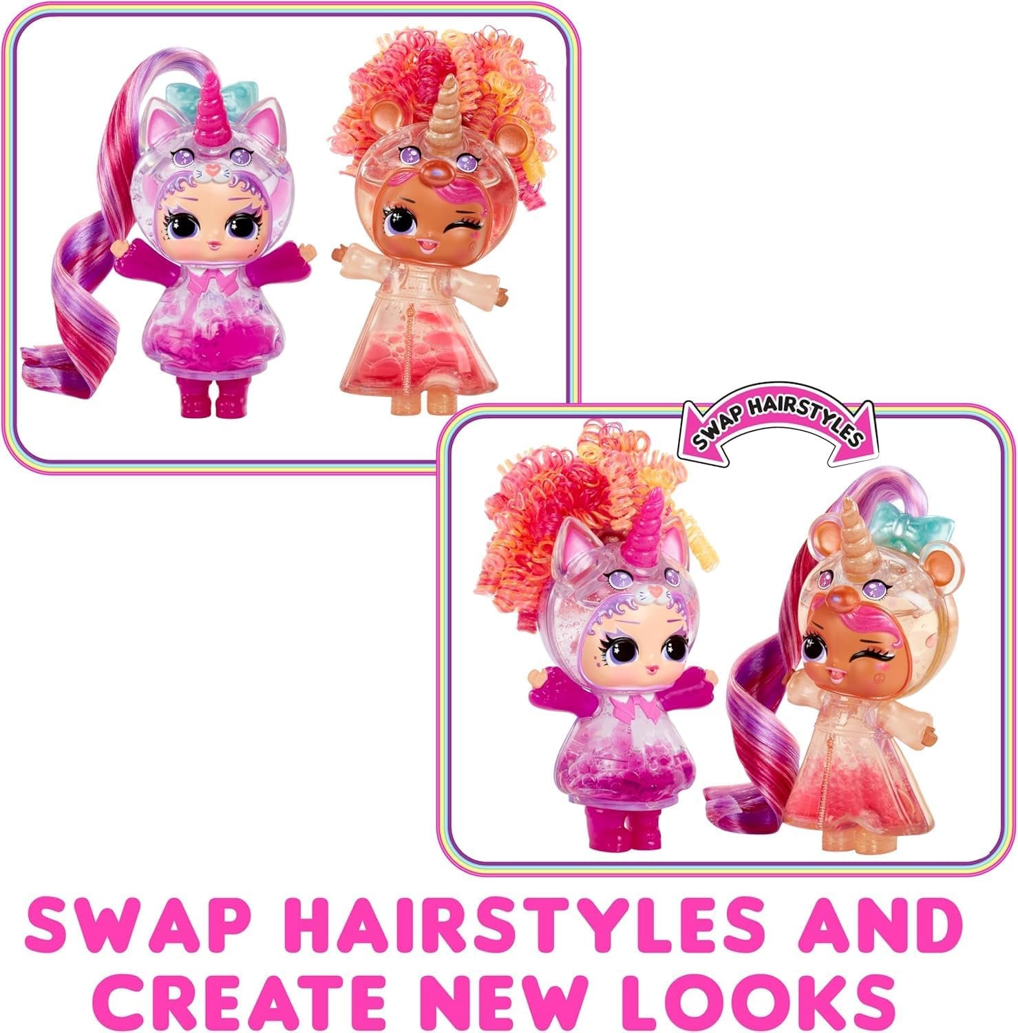 LOL Surprise! Unicorns Tots - Include 1 păpușă cu corp transparent și efect de lampă lava, ambalaj blindat, 8 păpuși de colecție, cu 2 amestecuri colorate, pentru copii cu vârsta de 4 ani și peste
