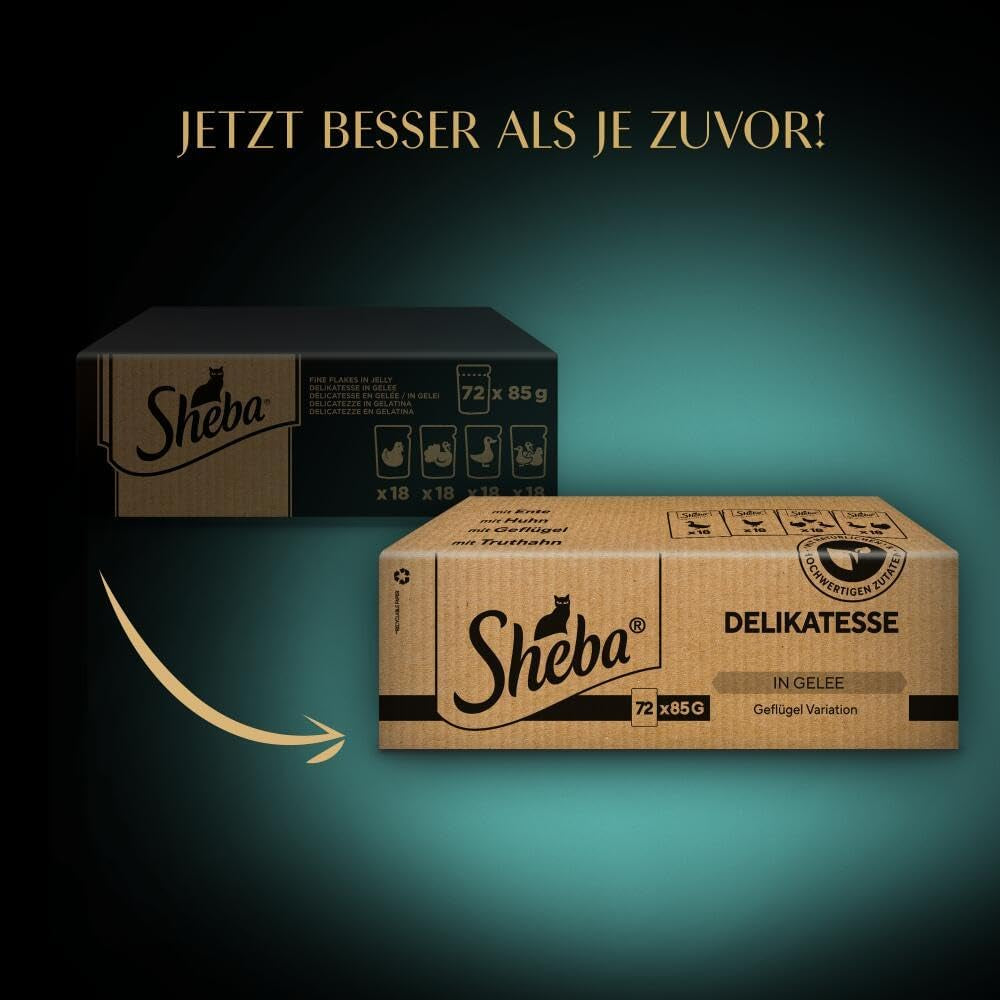 Hrană umedă pentru pisici SHEBA - 72 pliculețe x 85g - Varietate de păsări de curte în jeleu - Hrană umedă pentru pisici - 1 pachet mare