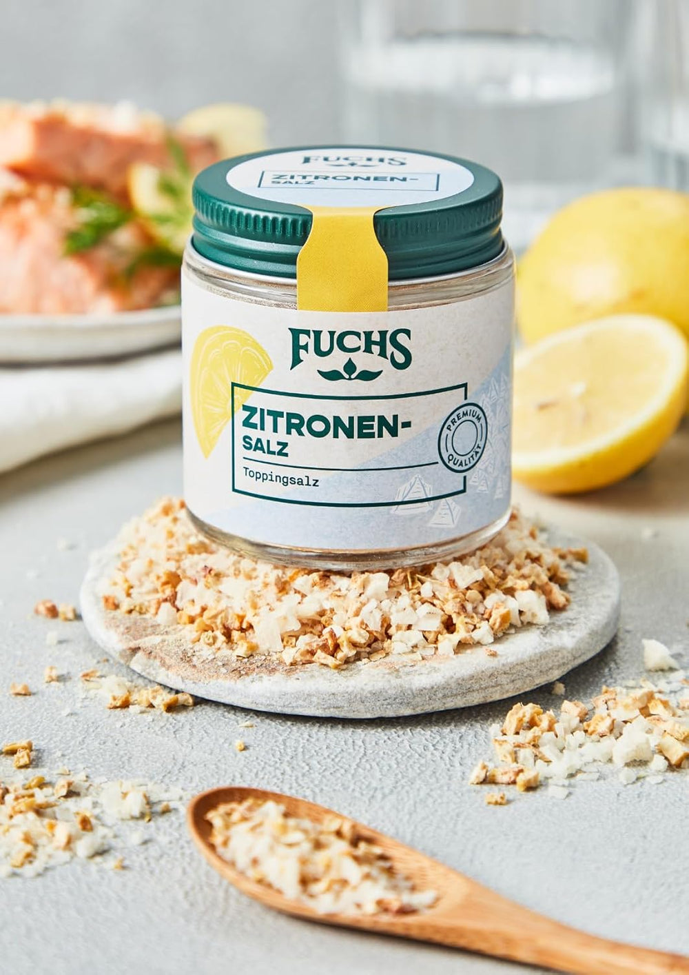 Fuchs Gewürze - Citronensalz | Toppingsalz mit Pyramidenflocken & Zitrone | Crunchy Verfeinerung für Fisch und Gemüse | Lemon salt in Premium-Qualität | 60 g im wiederverschließbaren Gewürzglas