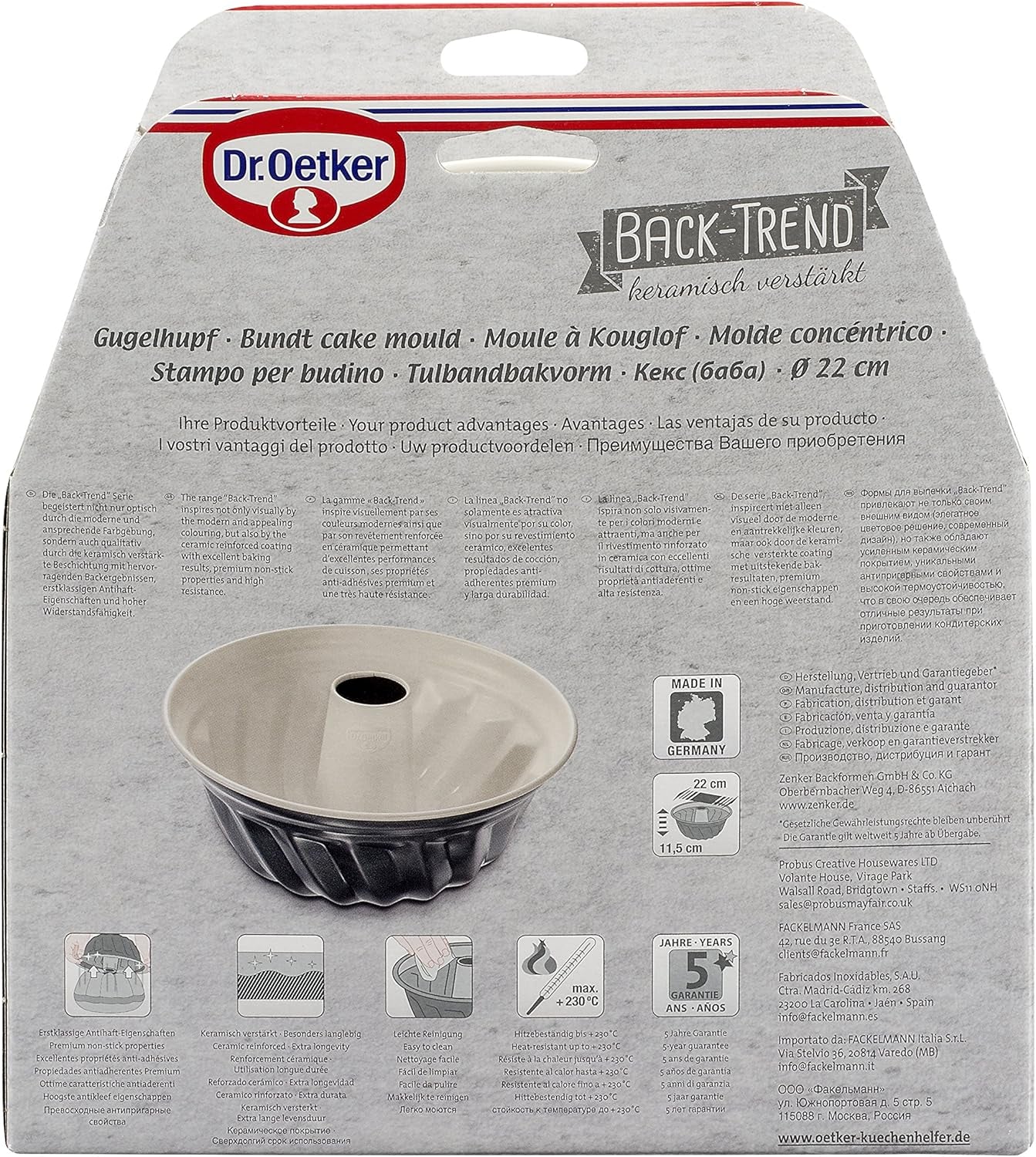 Dr. Oetker Gugelhupfform Ø 22 Cm BACK-TREND, Backform Für Gugelhupf, Runde Bundform Aus Stahl Mit Keramisch Verstärkter Antihaft-Beschichtung (Farbe: Creme/Anthrazit), Menge: 1 Stück Molds and trays for baking Naty Shop