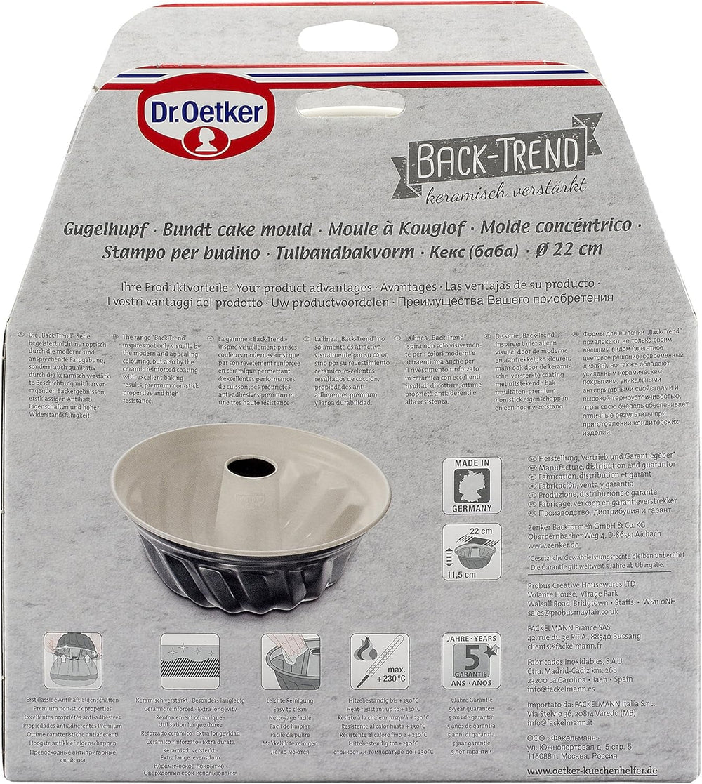 Dr. Oetker Gugelhupfform Ø 22 Cm BACK-TREND, Backform Für Gugelhupf, Runde Bundform Aus Stahl Mit Keramisch Verstärkter Antihaft-Beschichtung (Farbe: Creme/Anthrazit), Menge: 1 Stück Molds and trays for baking Naty Shop