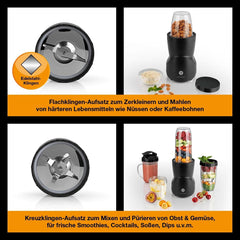 Smoothie Maker 12-Tlg | To-Go Deckel & 4 Mixbehälter | Für Obst, Gemüse & Nüsse | Myth Ice-Crush Funktion | Mini-Standmixer Zum Mixen, Rühren, Zerkleinern, Mahlen, Hacken & Pürieren | BPA-Free Kitchen Naty Shop