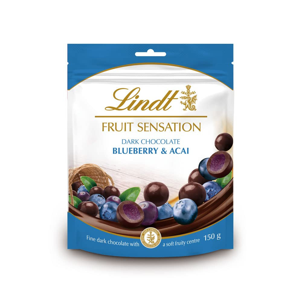 Lindt Chocolate Sensation Fruit Blueberry and Acai | 150 g | Dark chocolate sphere with refined apple-based fruit filling | Gift of chocolate | Chocolate gift