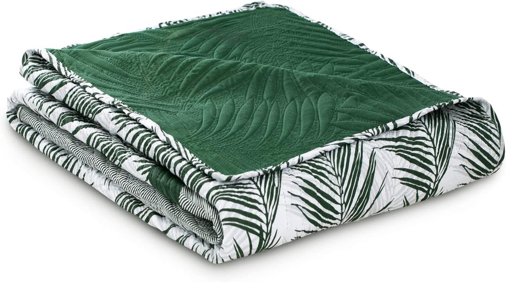 Ameliahome Bedspread Bedspread 170X210 Cm Double Sided Easy Care Bedspread Plant Pattern Green White Tropical Bonaire Beds and Blankets Besuche den AmeliaHome-Store
