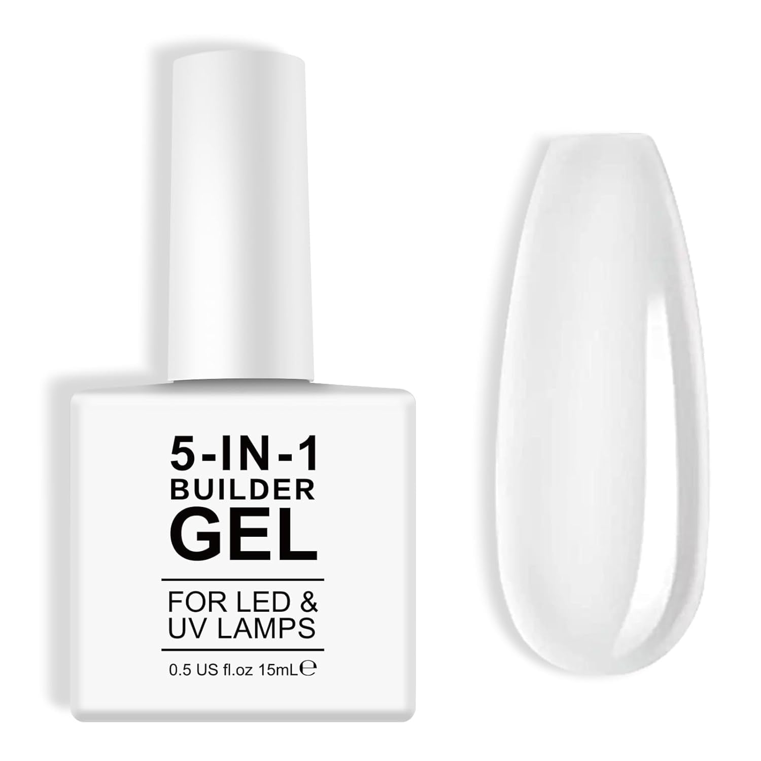 Gel de întărire Builder 5 în 1 15 ml, Gel de întărire pentru unghii, Gel de întărire pentru unghii, Ojă UV/LED pentru extensii de unghii, Extensii, Nail Art, Autocolante, Gel de întărire pentru unghii cu gel (Alb)