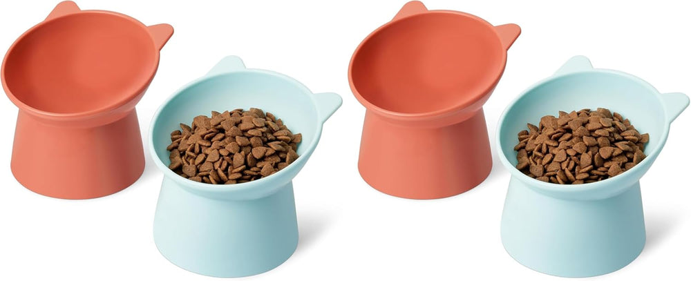 Amazon Basics Futternäpfe für Katzen, Katzenohrform, 2er-Pack, 13.2 × 13.2 × 11.4 cm, orange and blue