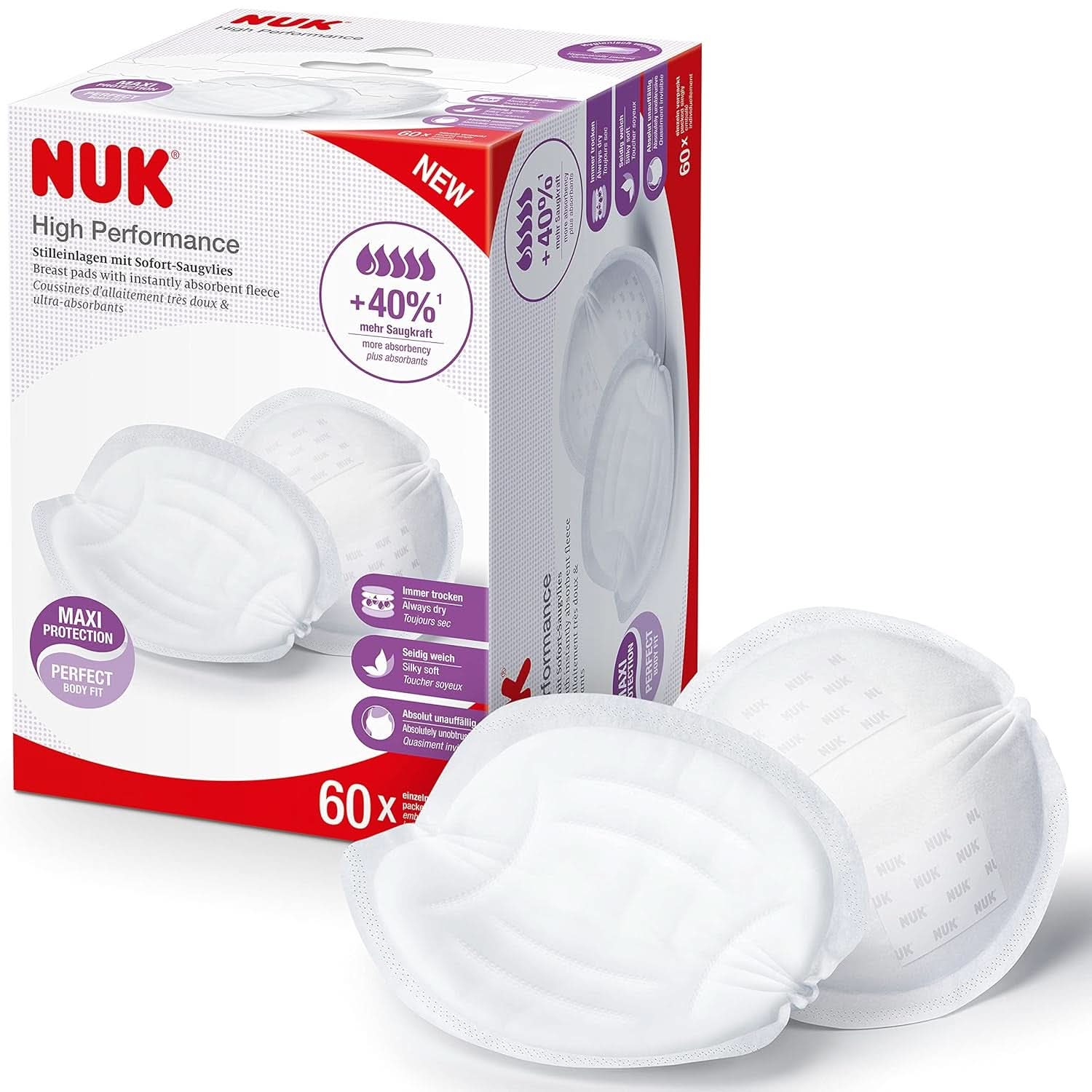 NUK High-Performance Einweg-Stilleinlagen Mit Sofort-Saugvlies | Einlagen Zum Stillen | Einzelverpackung | +40% More Suction Power | 60 Stück Baby Food and Breastfeeding Accessories Naty Shop 60 Stück High Performance