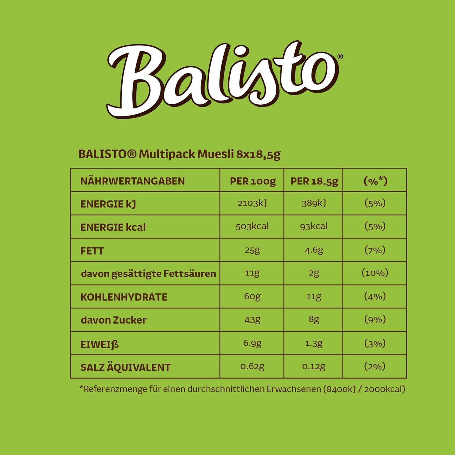 BALISTO® Multipack Muesli, Cereals and Raisins, 8x18.5g