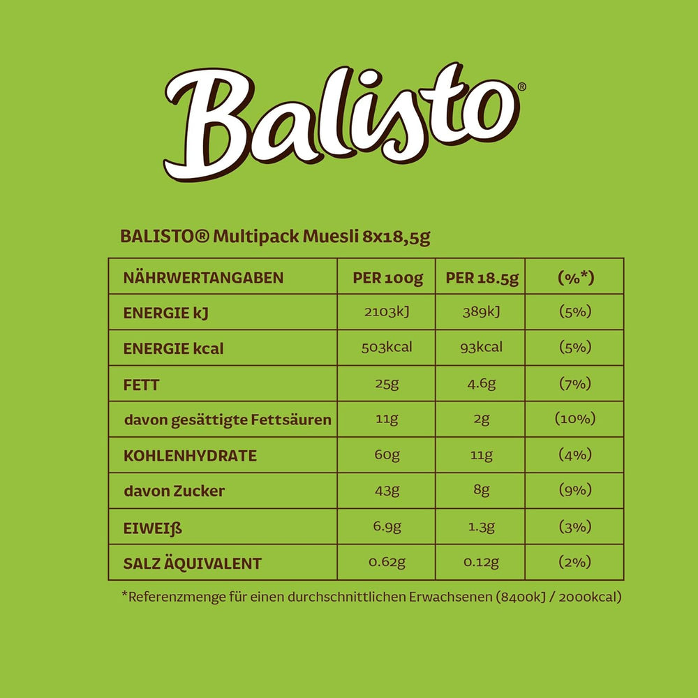 BALISTO® Multipack Muesli, Cereals and Raisins, 8x18.5g