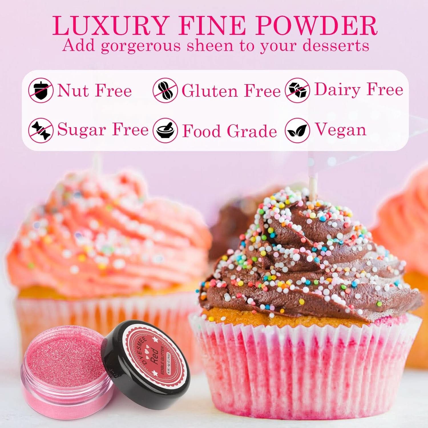 Edible glitter, Set of 4 or 6 color shades, 4 grams per product Glitter Naty Shop