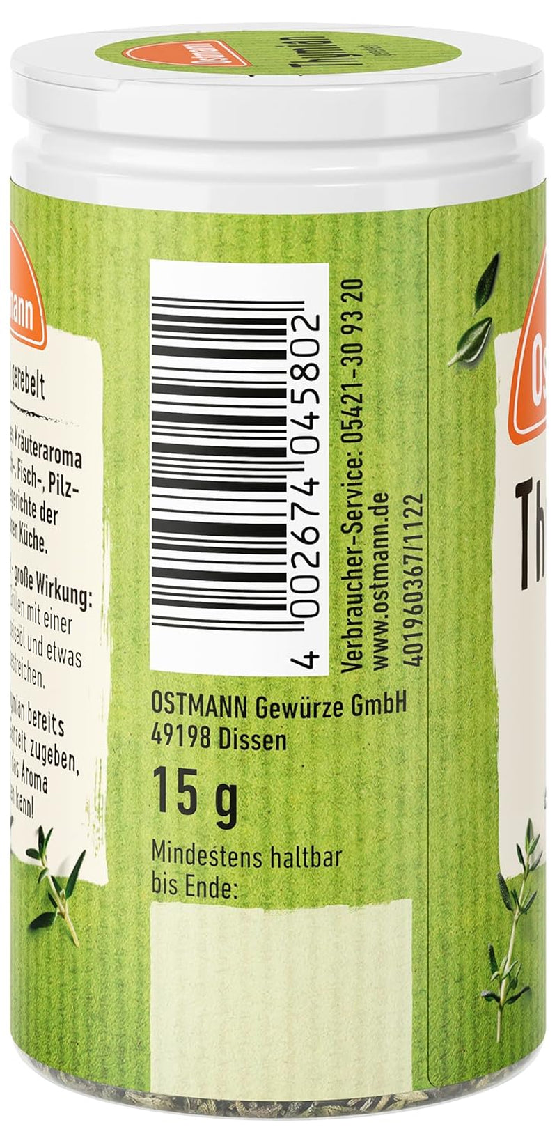 Ostmann Thyme gerebelt 15 g Thyme-Gewürz für viele Fleisch-, Fisch-, Pilz-, und Gemüsegerichte der Mediterranen Küche, Amount: 1 Stück