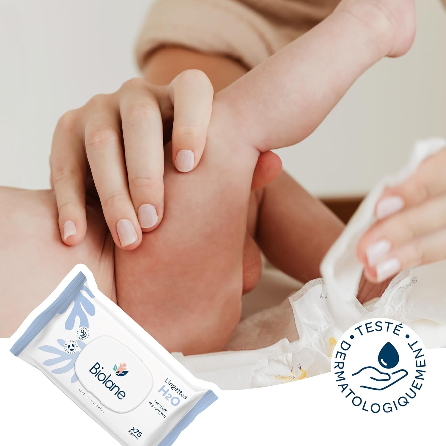 BIOLANE - Baby wet wipes with water - 225 wipes - 3 x 75 pieces - Gentle and effective cleaning - From birth - French quality