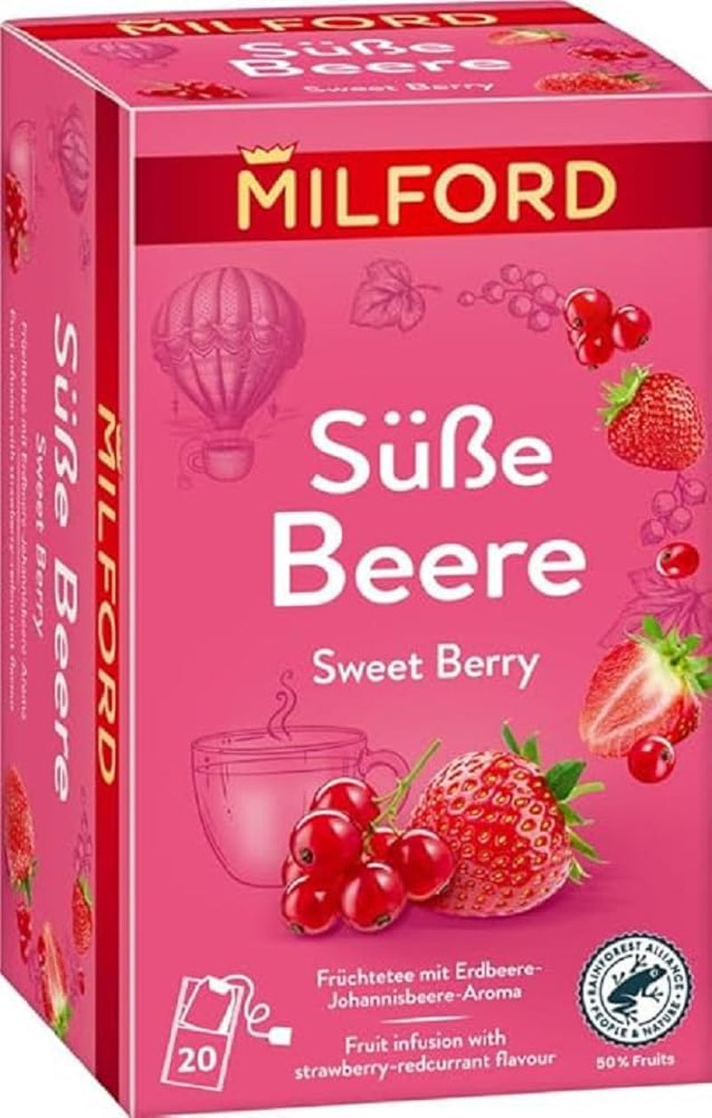 MILFORD Căpșuni și vanilie | Ceai de fructe cu aromă de căpșuni și vanilie | 20 pliculețe