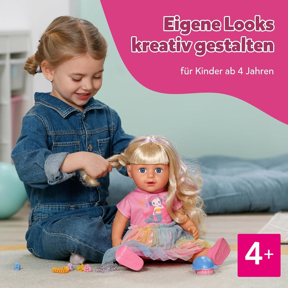 BABY born Carla - păpușă de 43 cm - păr blond de înaltă calitate cu șuvițe - nu necesită baterii - potrivită pentru copii de la 4 ani în sus - include 7 accesorii, roz