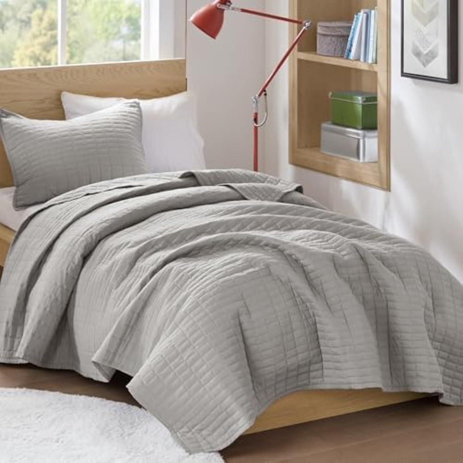 Comfort Spaces Kienna Quilt Set, Luxury Double Stitching, Summer Blanket, Lightweight, Soft, Year Round Bedding, Matching Pillowcase, White, Blanket for King Size Beds (264.2 X 228.6 Cm), Naty Shop Quilts & Quilts Gray Twin/Twin Xl(66"X90")