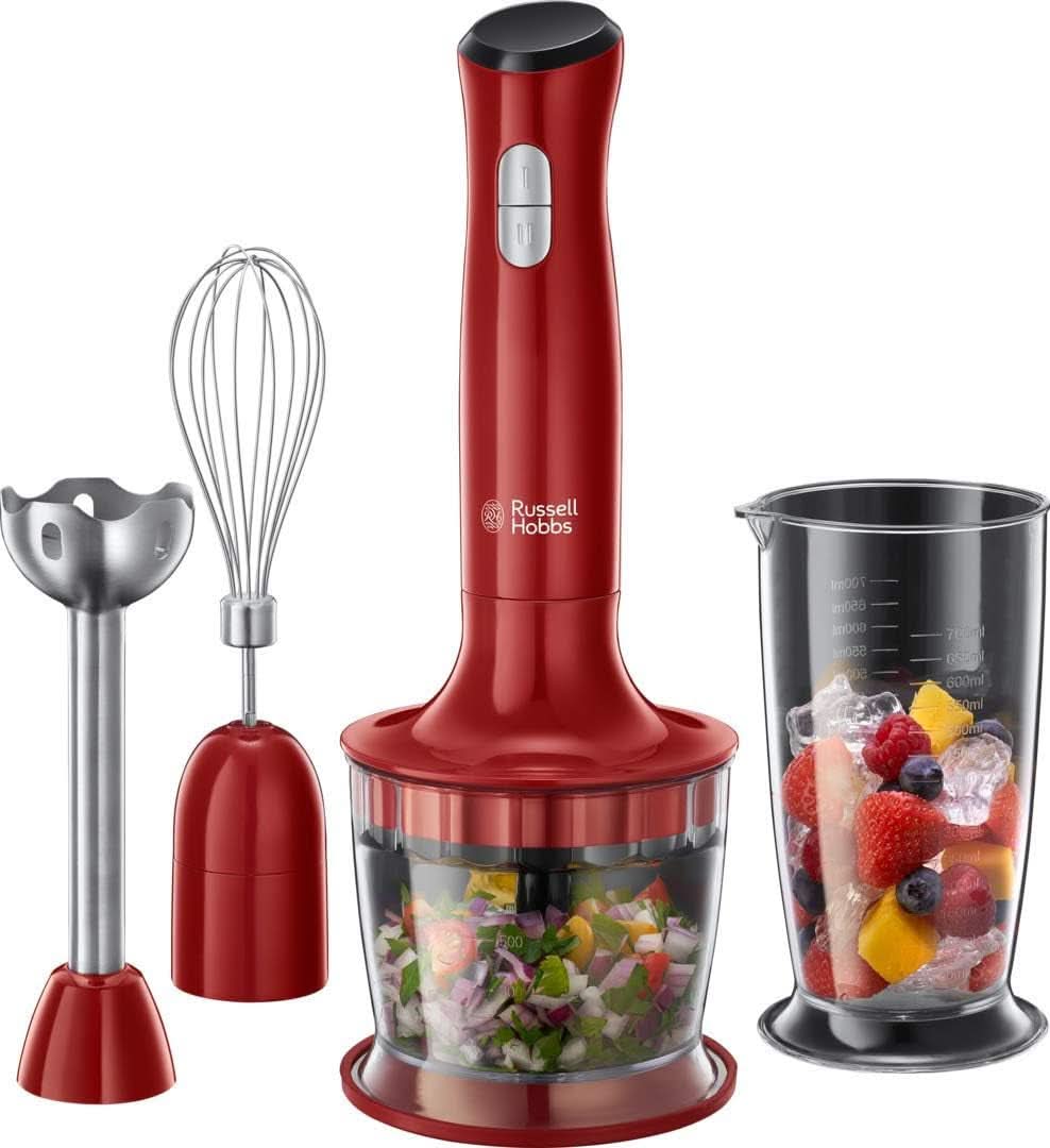 Russell Hobbs Standmixer [3-In-1: Pürierstab/Zerkleinerer, Mixer- & Schneebesenaufsatz] Desire Rot (Bpa-Free & Spülmaschinenfestes Zubehör, Für Smoothie, Suppen Saucen, Joghurt Babynahrung) 24700-56 Kitchen Naty Shop Rot Mittel