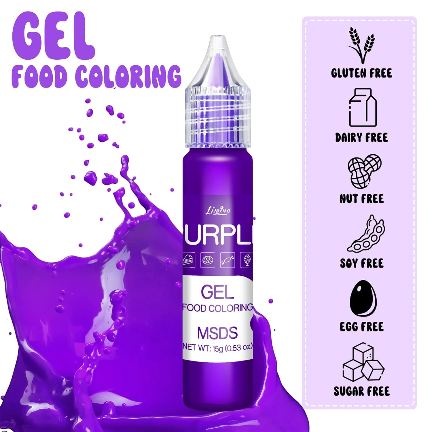 Colorant alimentar în gel - Coloranți alimentari în culorile curcubeului pentru prăjituri, copt, fursecuri, macaroane - Colorant alimentar concentrat fără zahăr pentru decorarea torturilor, băuturi, ouă de Paște, slime - 15 g fiecare