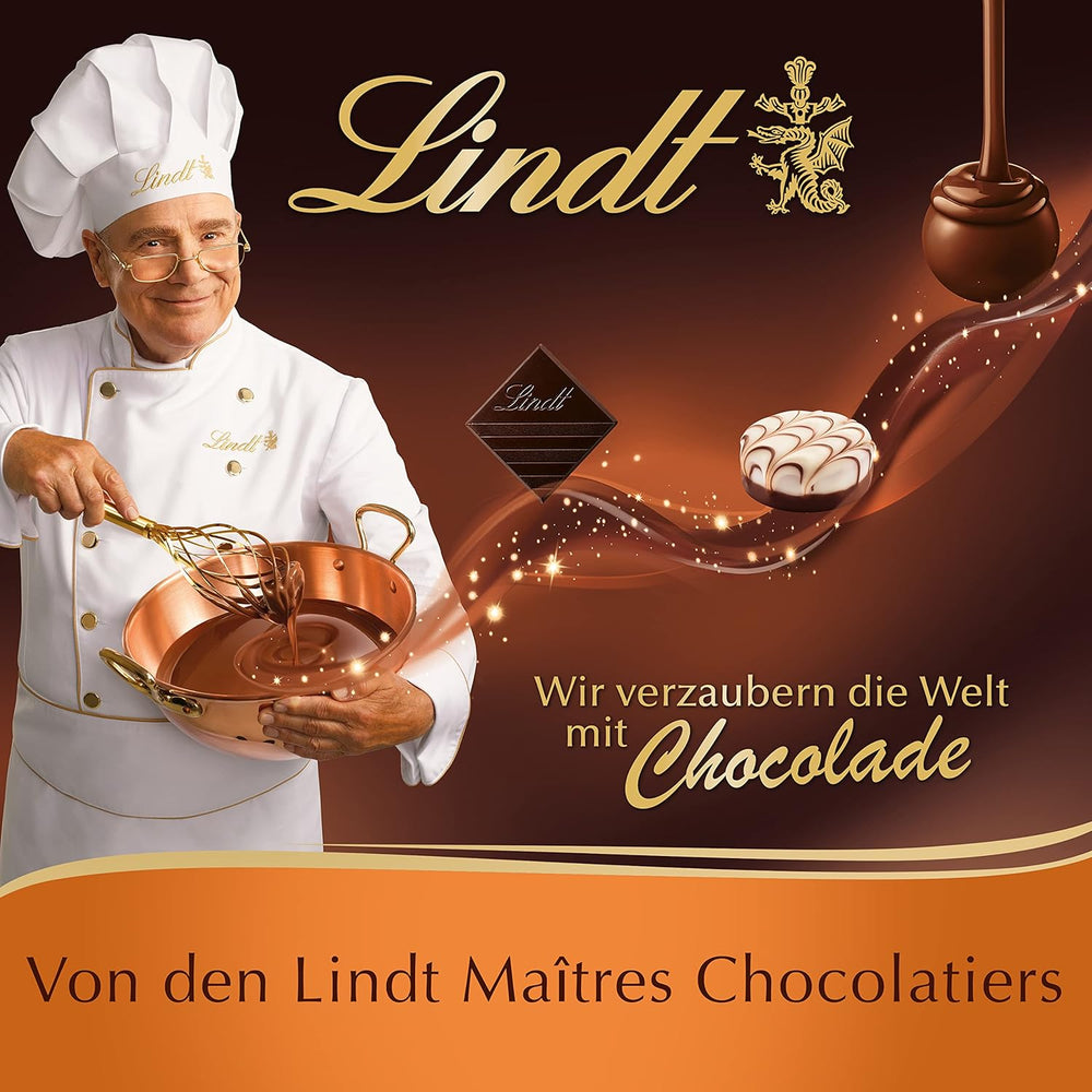 Lindor Chocolate Top Presentation | 1718 g and chocolate bars with marzipan | 25 bars x 50g in a counter display | 1250 g | Pure marzipan covered with dark chocolate | Chocolate bars