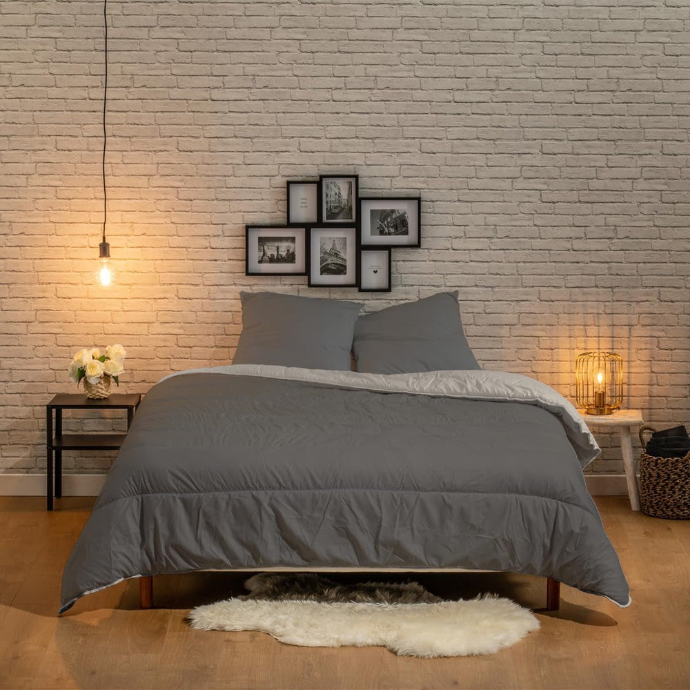 Bleu Câlin bicolor reversible quilt for 2 people, microfiber, burgundy/pepper, 220X240 cm Quilts and quilts Naty Shop Graphite/refractory clay 220 X 240 Cm