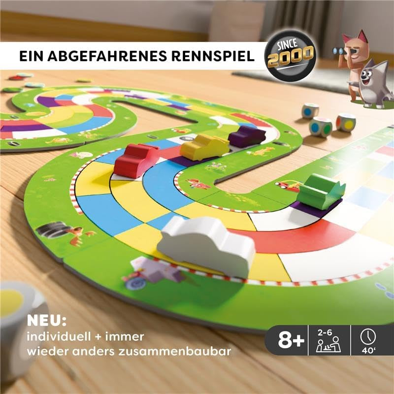 HABA Monza - Fast Board Game and Car Racing Game for Kids 5+ - With 6 Colorful Wooden Cars and Colorful Dice - 2012226001