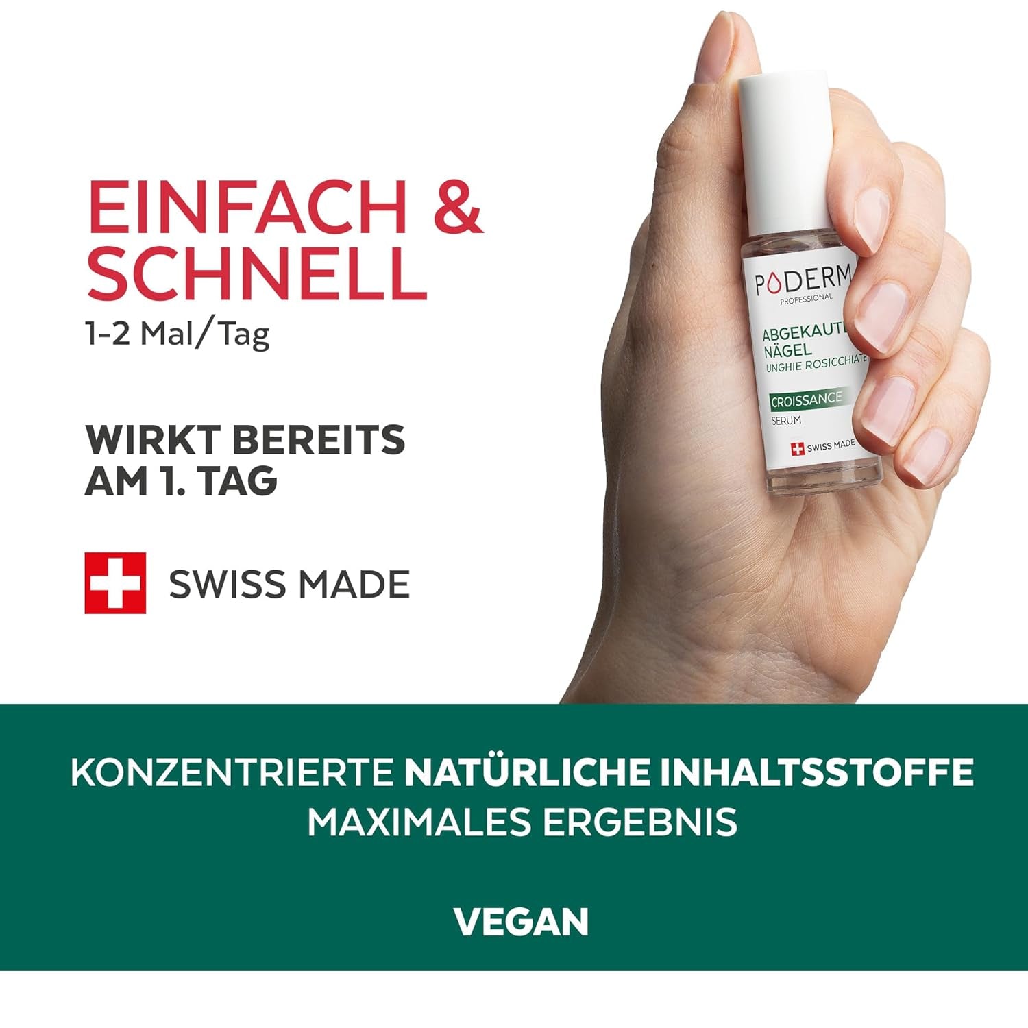 PODERM - STOP NAIL REDNESS - Alternative to Bitter Lacquer - 100% Natural Anti-Stress Care Serum - Activates Growth - Adults/Children - Made in Switzerland