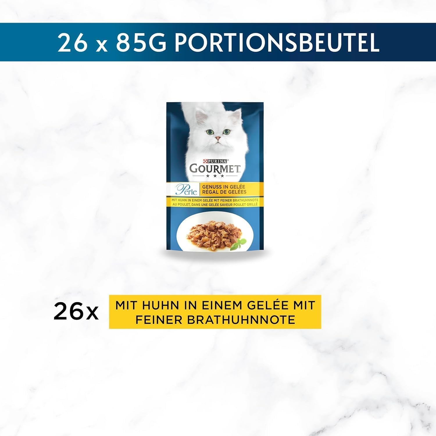 Hrană umedă pentru pisici Gourmet Perle Delight in Jelly cu pui și o aromă delicată de pui la cuptor, pachet de 26 (26 x 85g)