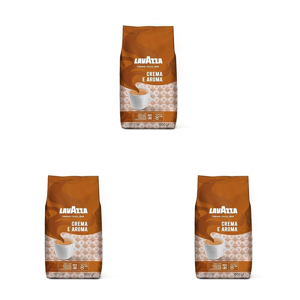 Lavazza, Crema E Aroma, boabe de cafea Arabica și Robusta, ideale pentru mașinile Espresso Cafea Naty Shop 3 x 1 Kg Aroma