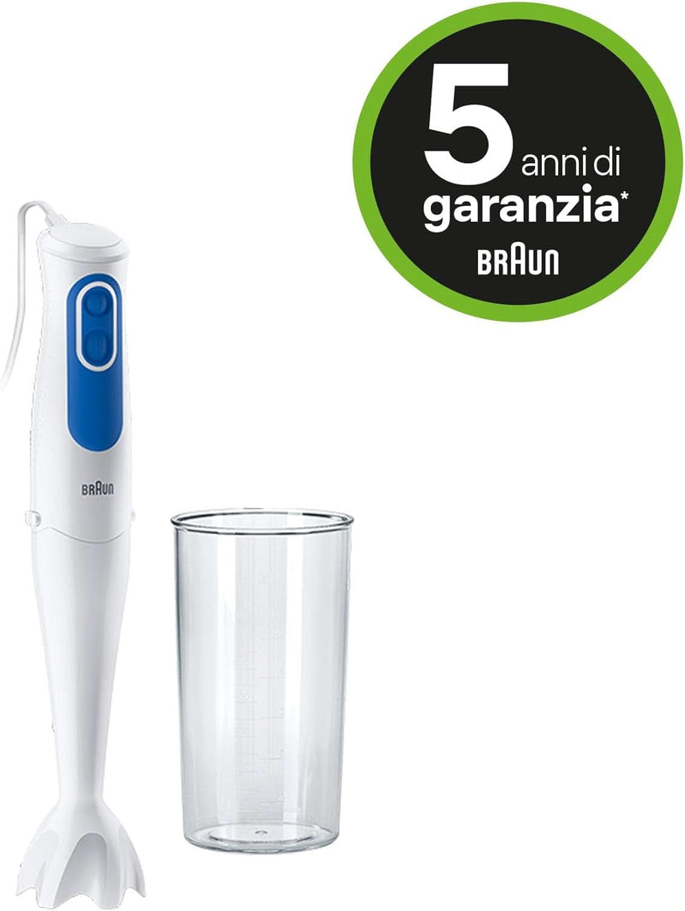 Braun Multiquick 3 MQ 3000 Smoothie+ Stabmixer – Pürierstab Mit 2 Geschwindigkeiten, Powerbell plus Und Splashcontrol-Technologie, 700 Watt, Inkl. 600 Ml Mix- & Messbecher, Blau/Weiß Kitchen Naty Shop