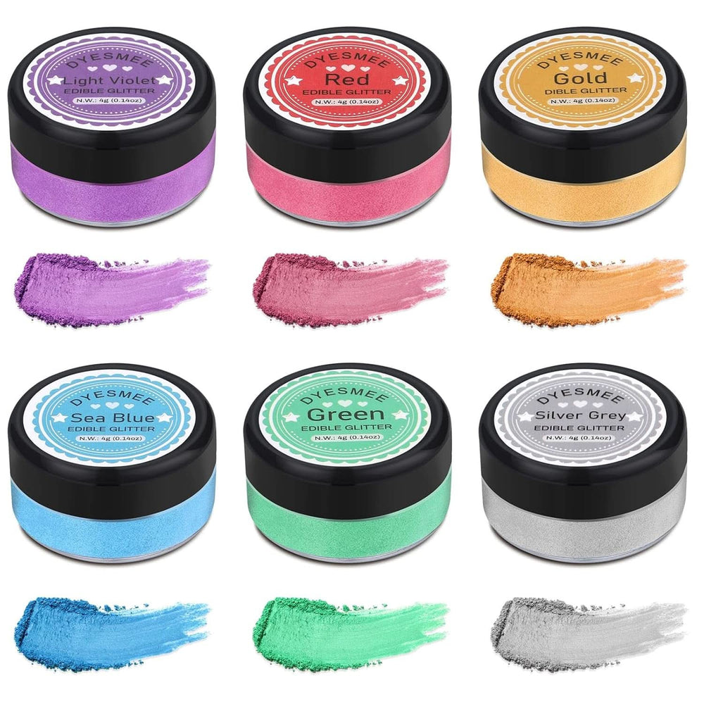 Edible glitter, Set of 4 or 6 color shades, 4 grams per product Glitter Naty Shop 6 colors