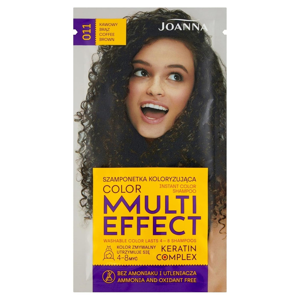 Șampon colorant Joanna "Multi Effect" - Șampon colorant pentru păr într-un plic - Rezistă între 4 și 8 spălări - Colorarea părului fără amoniac și agenți oxidanți - Cappuccino aromat Vopsea pentru par Naty Shop Maro cafea