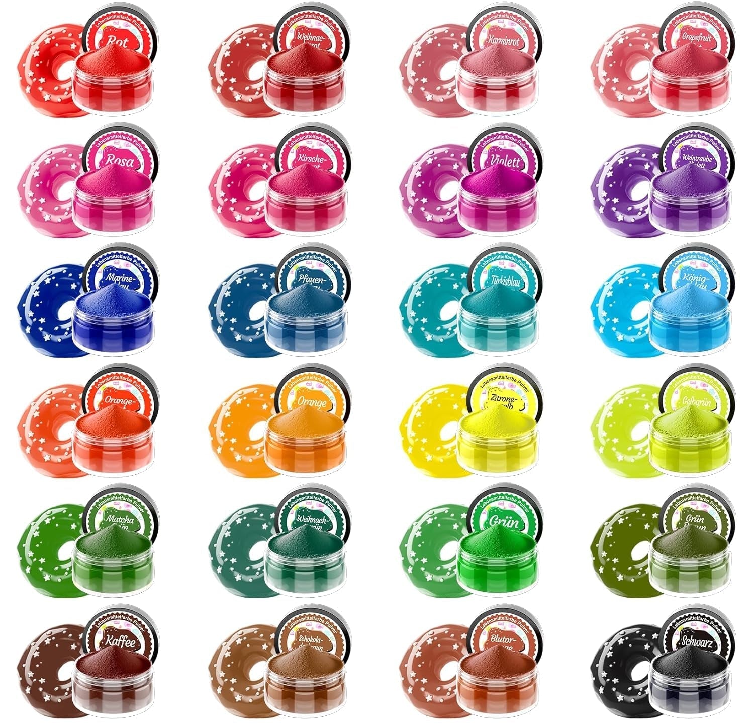 Colorant alimentar pudră - 24 coloranți alimentari foarte concentrați, coloranți alimentari vibranți pentru prăjituri, macaroane, fondant, gătit, glazură, cremă de unt, fursecuri - 2 g (fiecare)