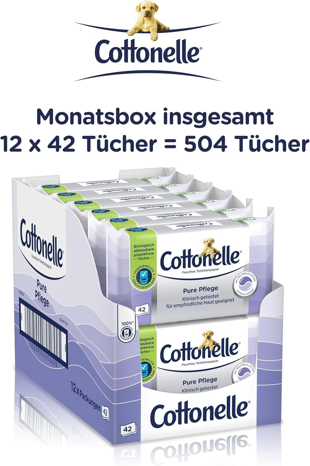 Șervețele umede Pure Care, ultra-sensibilă, 99% apă, 12 X 42 de șervețele, fără parfum și hipoalergenică