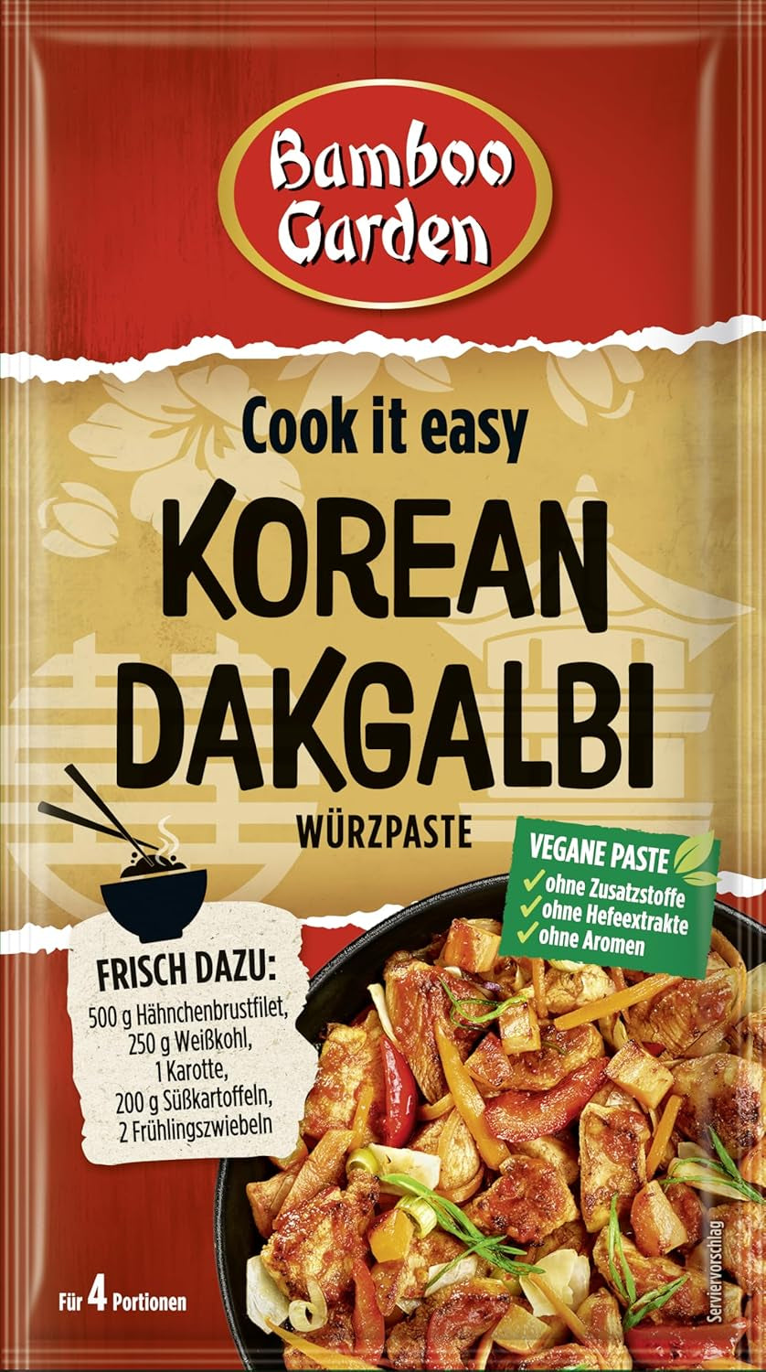 Bamboo Garden - Korean Dakgalbi Würzpaste | Zum Marinieren von Hühnchen, Gemüse und Tofu | For 4 portions | Vegan, natural ingredients | 50 g in Bag