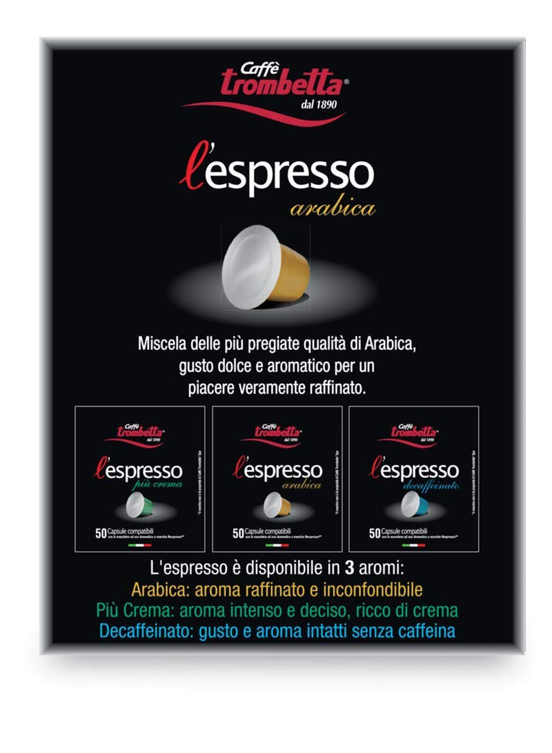Caffè TROMBETTA L 'Espresso, Italien Kaffee Nespresso kompatible Kapseln. Aus 100% Arabica mit einem vollmundigen und körperreichen - 50 Kapseln , 50 Stück (1er Pack)